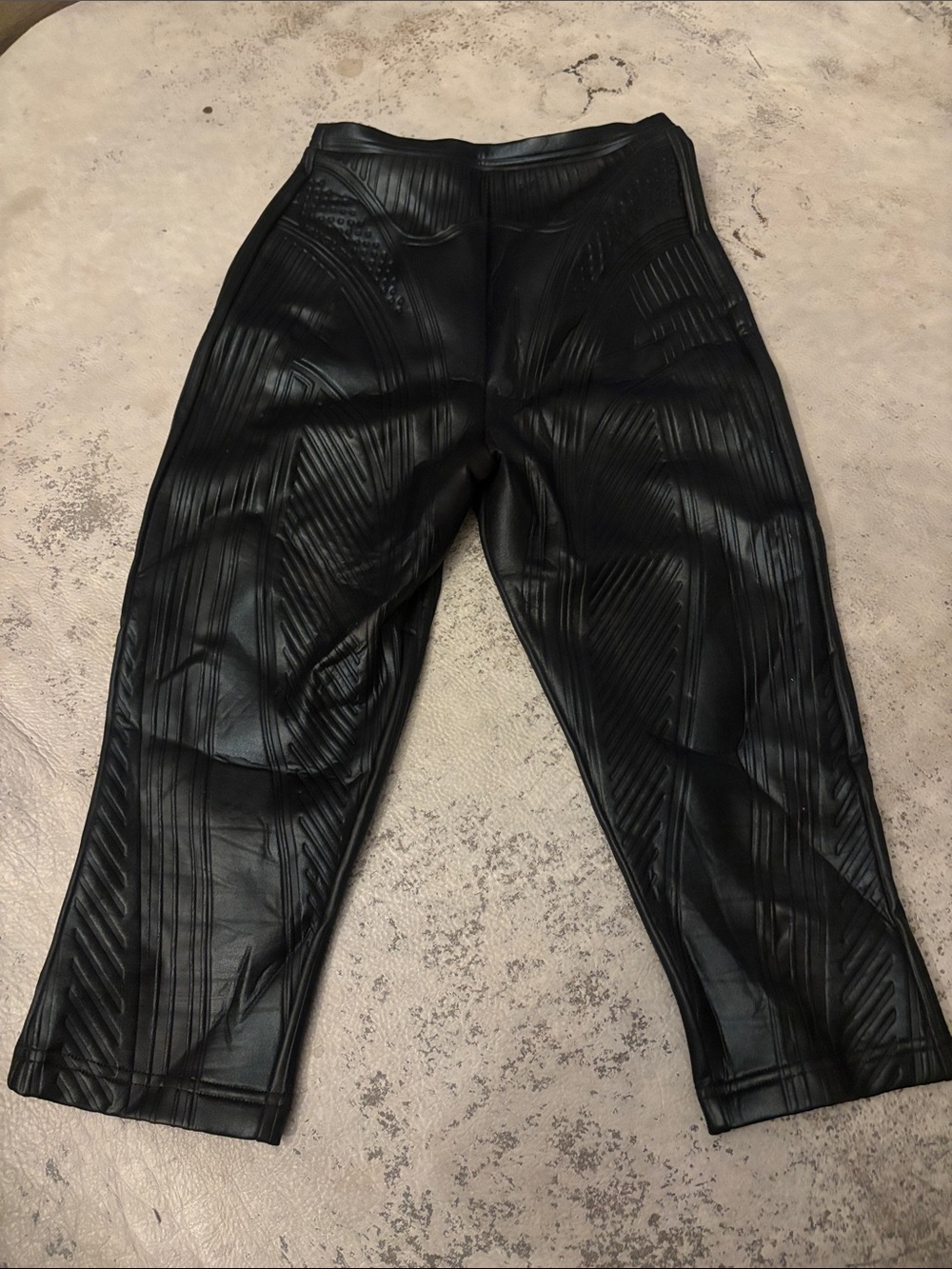 Mugler Black Textured Faux Leather Capris